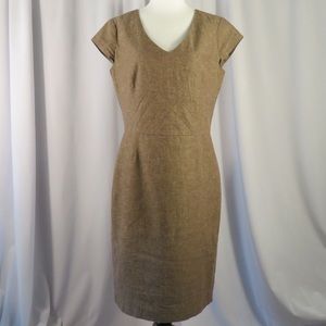 Linen Soft Brown Cap Sleeve V-Neck Shift Dress Size 10